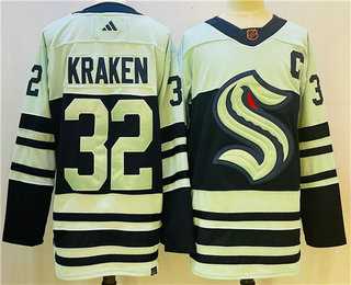 Mens Seattle Kraken #32 Kraken White 2022 Reverse Retro Stitched Jersey